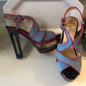 Gianni Bini Blue Striped & Red Platform Sandal